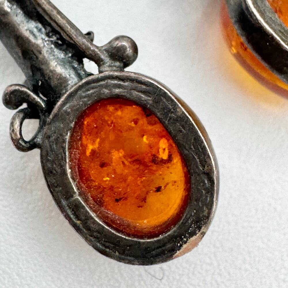 Amber Patina’d Silver Earrings Art Nouveau Style Floral Acid Tested Ornate 4.78g - Picture 7 of 13